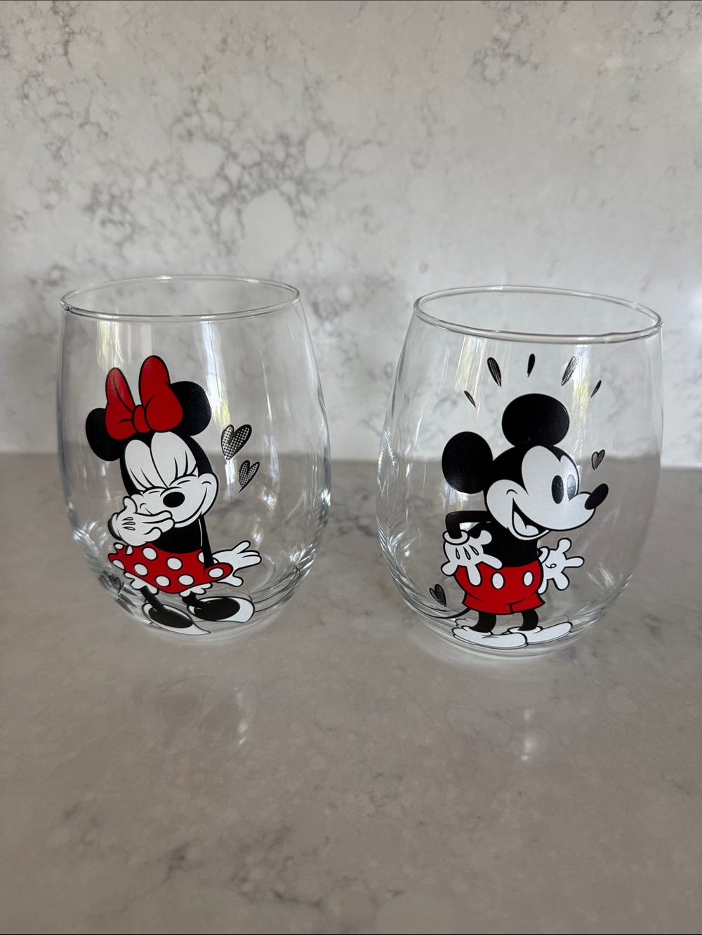Disney Minnie & Mickey Stemless Glasses in Red, Black & White